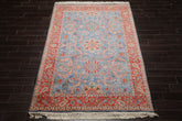 6x9 Blue, Orange, Rose Color Hand Knotted French Aubusson Savonnerie New Zealand Wool Traditional Oriental Rug